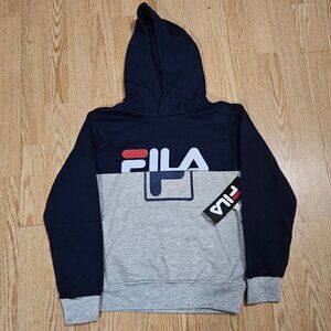 Boy's Fila Split Color Block Hoodie - Navy & Grey - Small - NWT